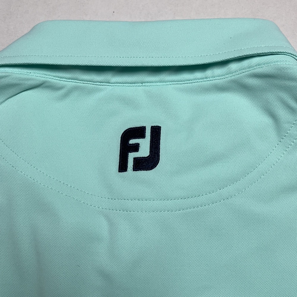 FootJoy FJ Golf Polo Shirt Men's Large Aqua Blue Stripe Performance Tech - Picture 4 of 8